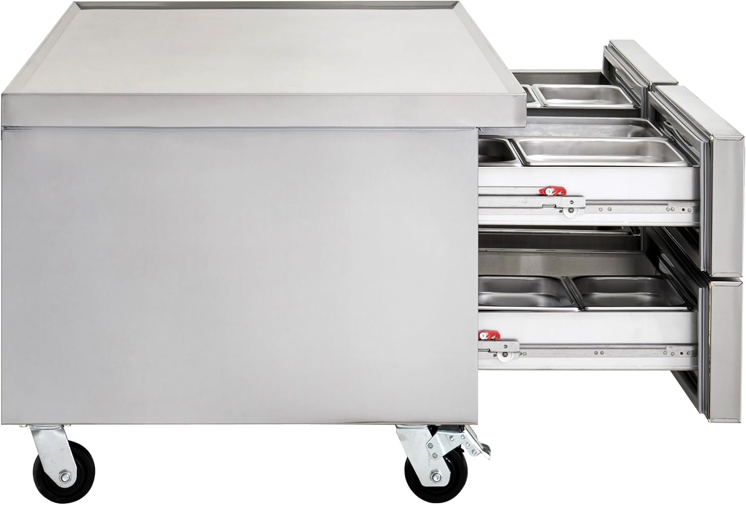 Kratos Commercial Refrigerator, 72' Wide Four Drawer Chef's Base, Refrigerated Mobile Equipment Stand for Restaurants, Stainless Steel, 115V, Large 16 Cubic Ft. Capacity (67K-317)