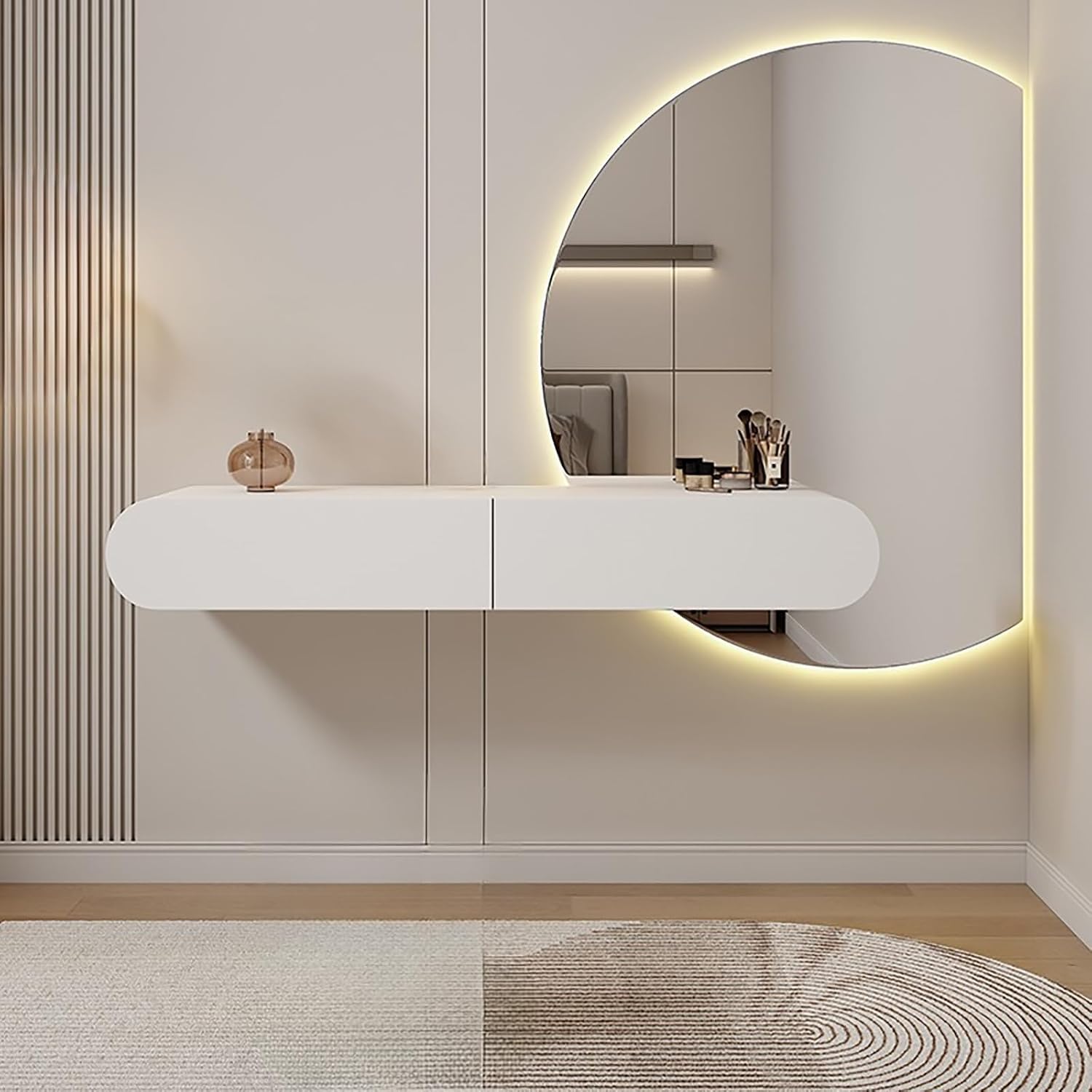 Wall-Mounted Floating Desk with Drawers Wood Floating Makeup Vanity Corner Desk for Bathroom Hairdressers Solid Construction(95cm)