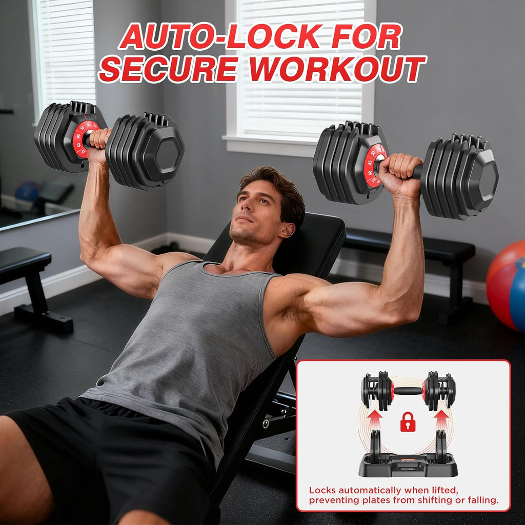 Adjustable Dumbbells Set, 10 in 1/15 in 1 Free Adjustable Weights Dumbbells Set, 25/55/52.5lbs Weights Set with Anti-Slip Handle, Fast Adjust Equipment Compact for Home Gym Strength Training