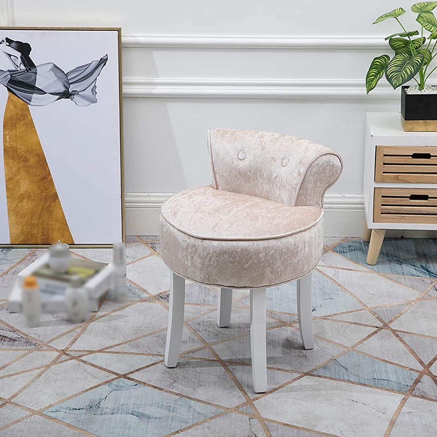Vanity Stool Makeup Bench Vanity Benches Chair Padded Lounge Makeup Stool Fan Back Dressing Chair Piano Stool Cushioned Stool with Solid Wood Legs, Sitting 44cm / 17.32 Inch