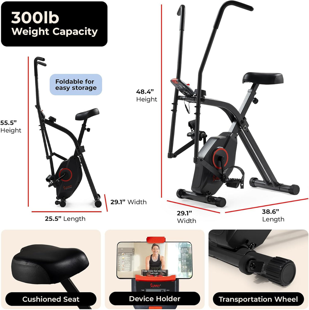 Sunny Health & Fitness Smart Folding X-Bike, Portable Compact Exercise Bike for Indoor Cycling Workout, Home Cardio Training Machine, Free SunnyFit App Bluetooth Connect