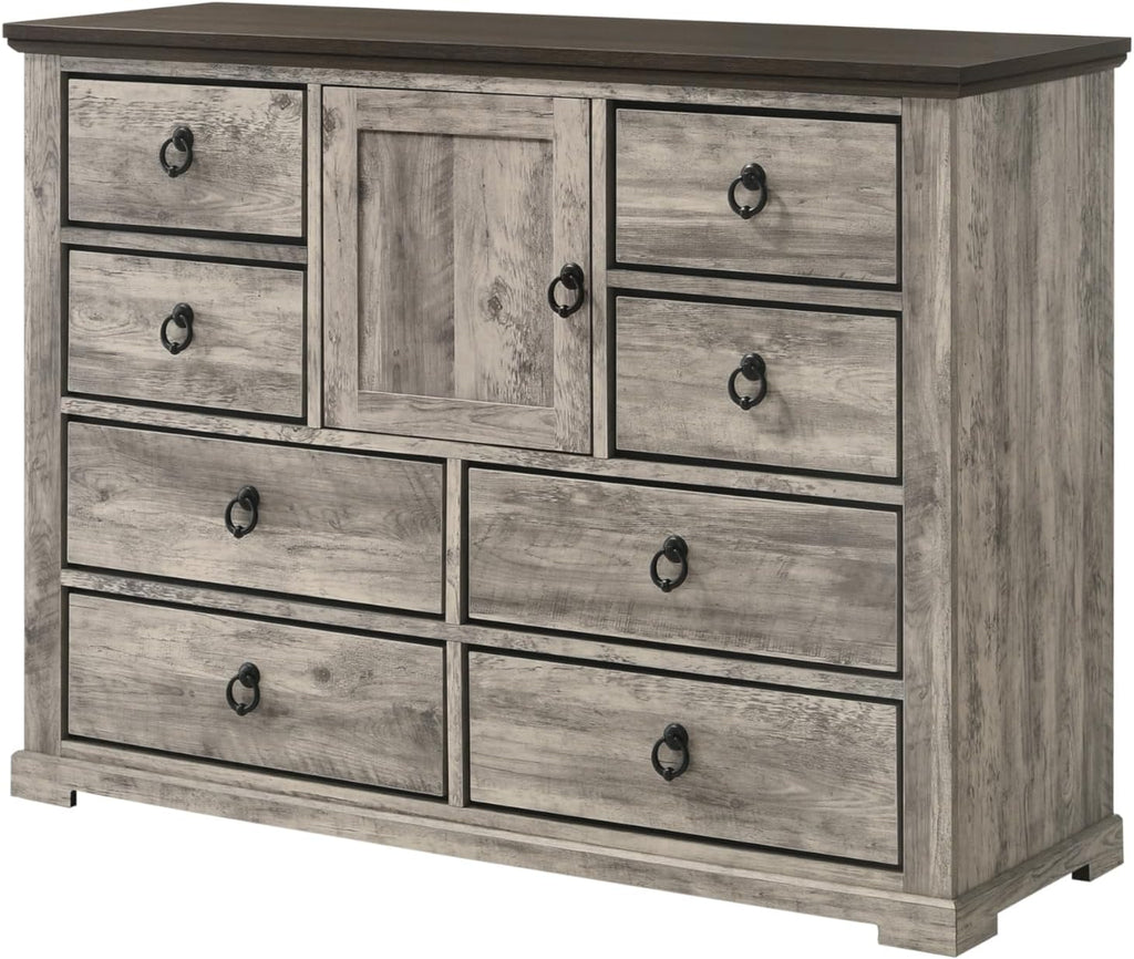 Generic Rustic Gray Poster King Size 6pc Panel Bed Set Storage Wooden Master Bedroom Furniture, Grey