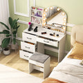 CHARMAID Vanity Desk with Mirror and Lights, White Makeup Vanity Desk with 4 Drawers, Storage Shelves, Charging Station, 3 Lighting Modes, 40 inch Large Vanity Dressing Table with Stool for Bedroom