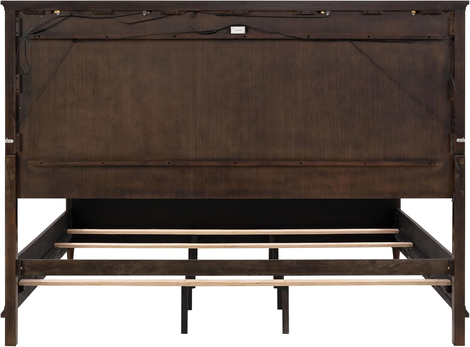 Furniture of America Aiyana Solid Wood 2-Piece Bedroom Set with LED on Headboard Bed, Power Outlet and USB Charging Ports on Nightstand, Box Spring Required, Queen, Dark Cherry