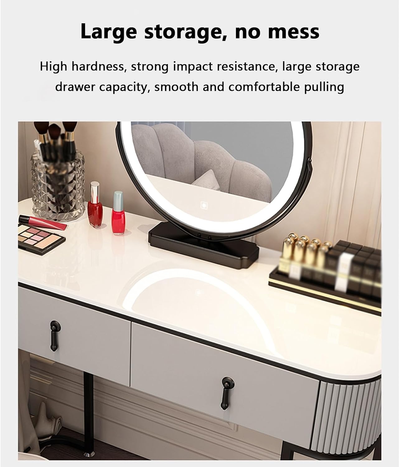 Vanity with Mirror Vanity Desk with Mirror Vanity Desk with Mirror and Lights Widened Storage Large Storage Capacity Curved Corners compartmentalized Storage Suitable for,A-70 * 40 * 76 cm