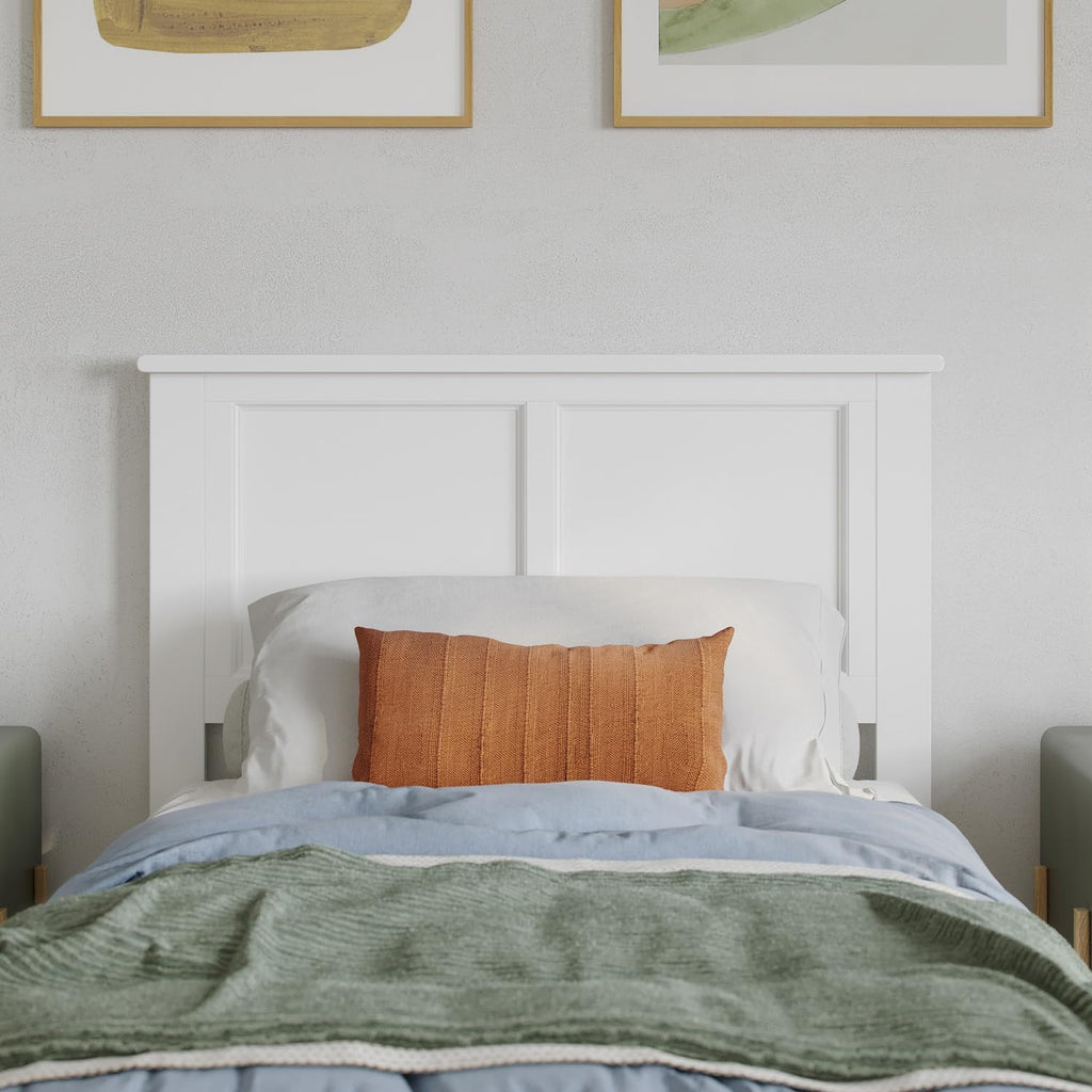 HomeStock Victorian Headboard with USB Charger Wood Panel Design Metal Bed Frame Compatible White/Twin