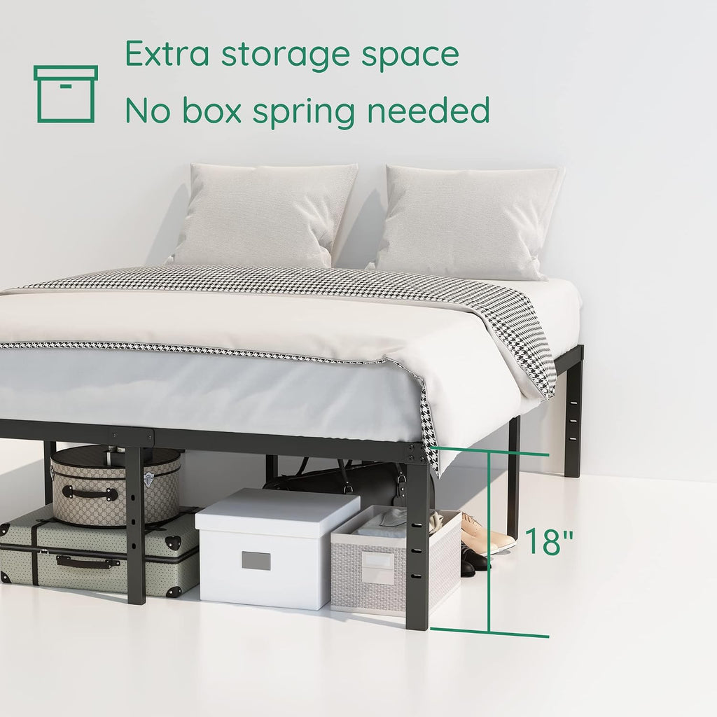 DiaOutro 18 Inch Full XL Bed Frame Heavy Duty Metal Platform No Box Spring Needed, Maximum Storage, Easy Assembly, Noise Free, Black