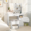 GOFLAME Makeup Vanity Set with Mirror and Lights, Vanity Desk with Charging Station, Storage Stool, 3-Color Lights, Drawer, Cabinet, Adjustable Shelf, Modern Dressing Table and Chair Set (White)