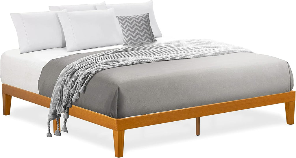 East West Furniture DNP-23-K King Size Platform Bed Frame with 4 Solid Wood Legs and 2 Extra Center Legs - Oak Finish