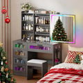 Vanity Desk with Mirror and Adjustable RGB Lights,Large 6 Drawers Makeup Table with Charging Station for Women and Girls, Bedroom or Dorm,Grey