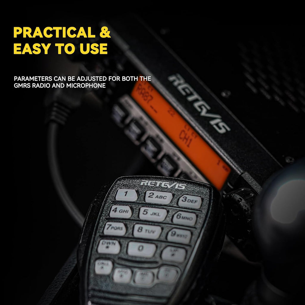 Retevis RA87 GMRS Mobile Radio, Mobile Two Way Radio, Long Range Transceiver with Base Antenna, GMRS Communication Solutions for Long Range Use