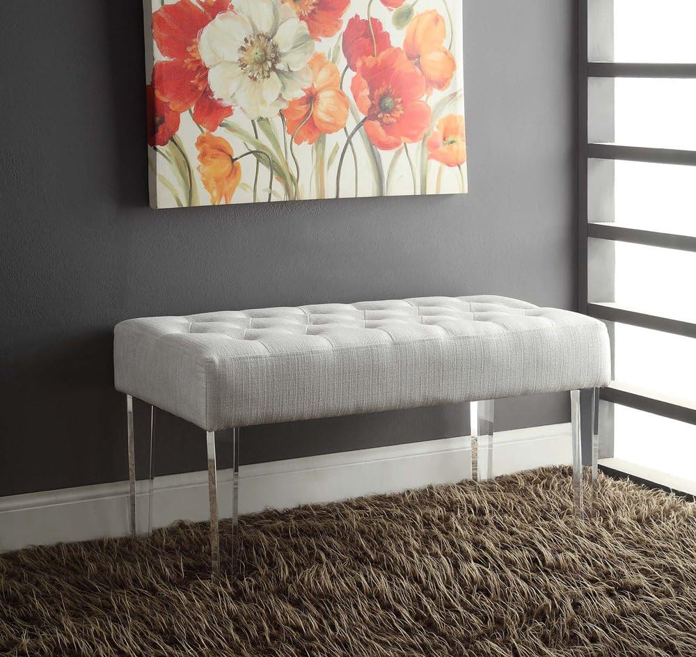 Linon Ella Glitz Acrylic Leg Bench, 35'Wx17'Dx18'H, White
