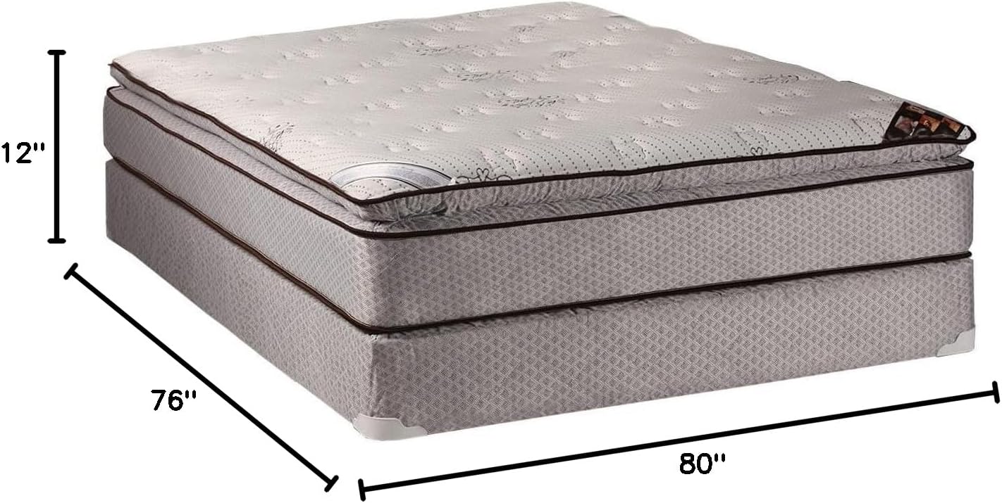 DS Solutions USA Spinal Dream Plush PillowTop (Eurotop) Mattress and Box Spring Set with Metal Bed Frame (King) - Sleep System with Enhanced Cushion Support, Great for Your Back & Longlasting Comfort