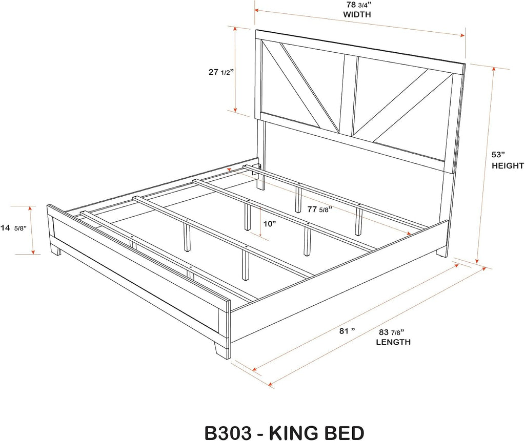 Kings Brand Furniture 2-Piece Antique Natural Bedroom Set – King Size Wood Bed Frame and Nightstand