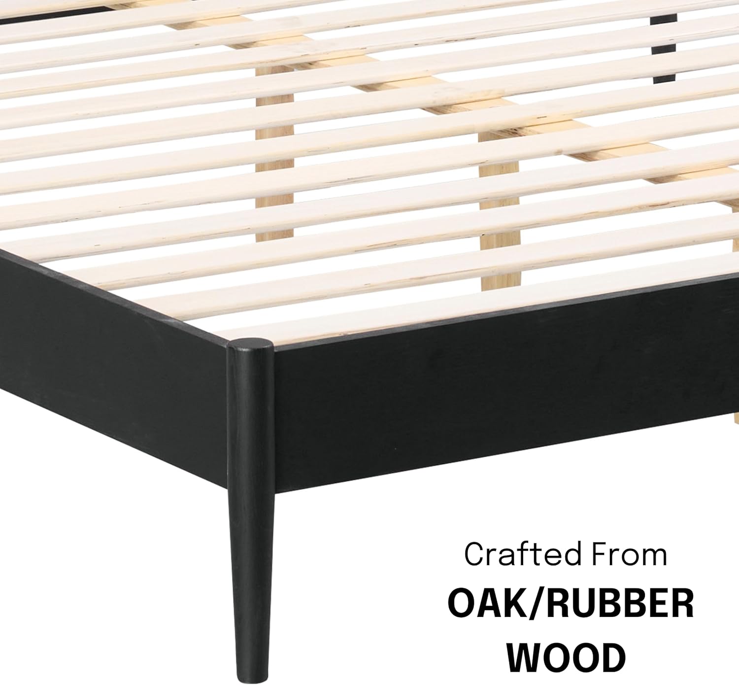 NTC Lupin Wooden Bed Frame with Headboard and Natural Rattan, Solid Oak Foundation with Silent Slats, 1000 Lb Capacity, Effortless Assembly, King - Burnt Black