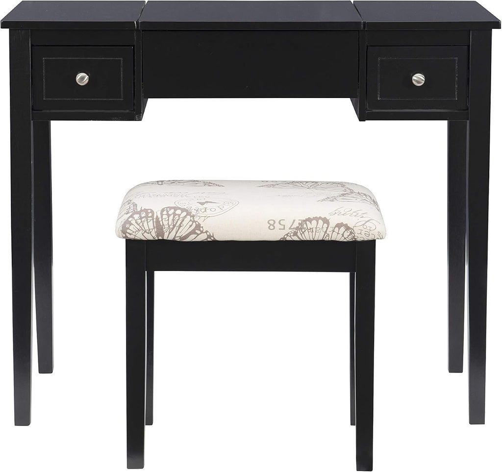 Linon Home Dcor Linon Black Butterfly Stool Vanity Set with Bench, 36'w x 18'd x 30'h,