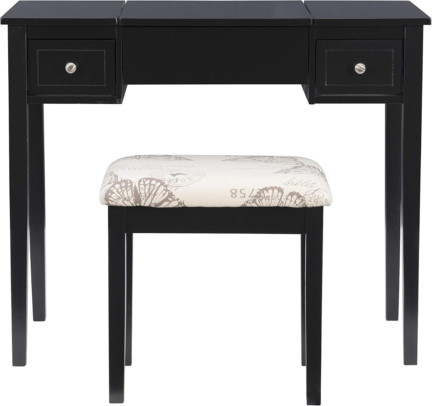 Linon Home Dcor Linon Black Butterfly Stool Vanity Set with Bench, 36'w x 18'd x 30'h,