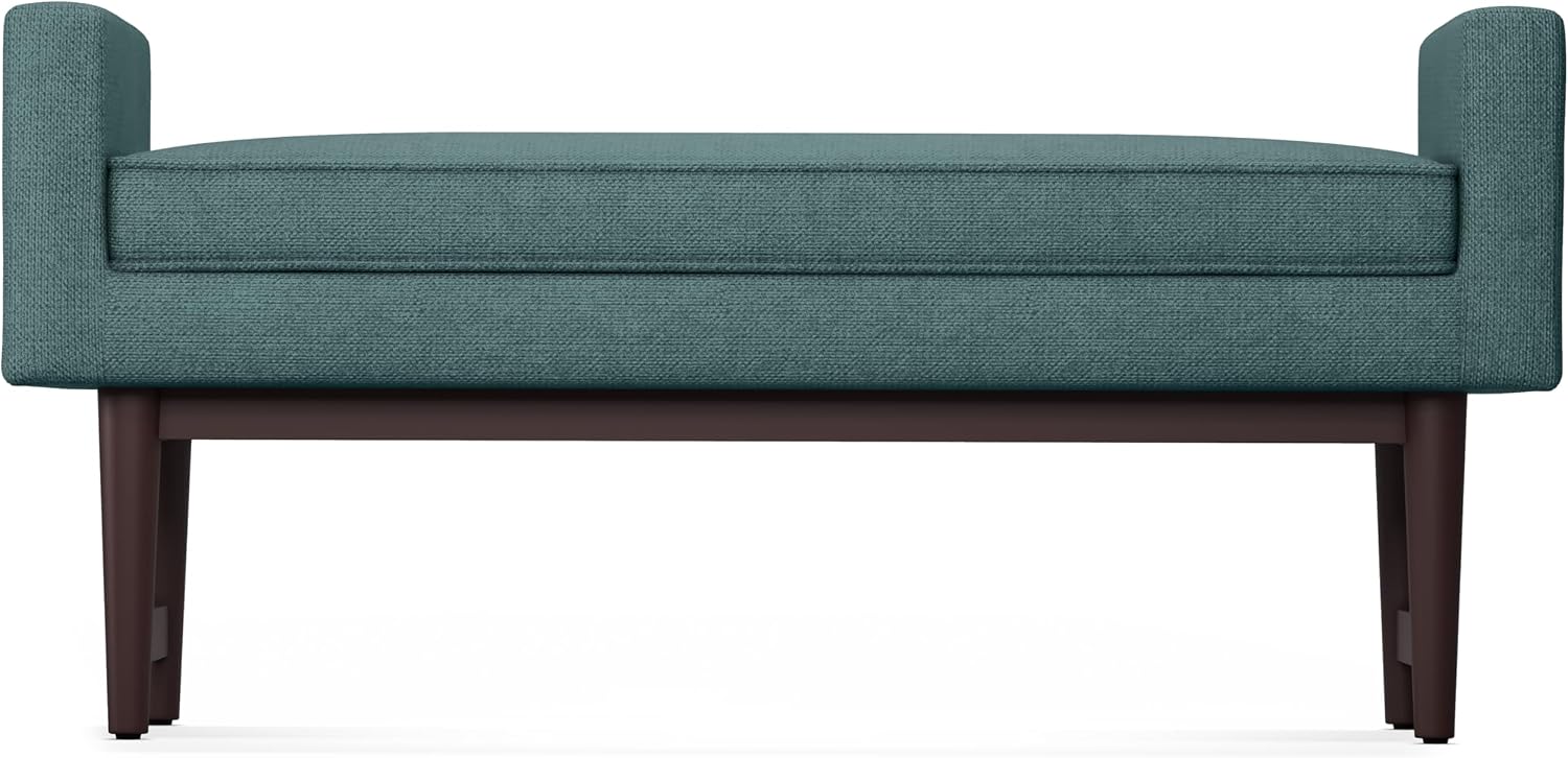SIMPLIHOME Scott Ottoman Bench - 46 inch Wide Upholstered Linen Fabric Rectangle Ottoman in Smoky Teal, Contemporary Bench for Bedroom, Entryway or Living Room with Raised Sides and Cushioned Seat