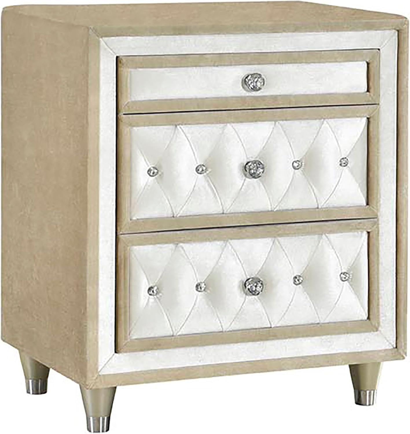 Coaster Home Furnishings Antonella Modern Classic 4-Piece Bedroom Set Velvet Upholstered California King Size Panel Bed Frame 79-inch Headboard Ivory and Camel 223521KW-S4