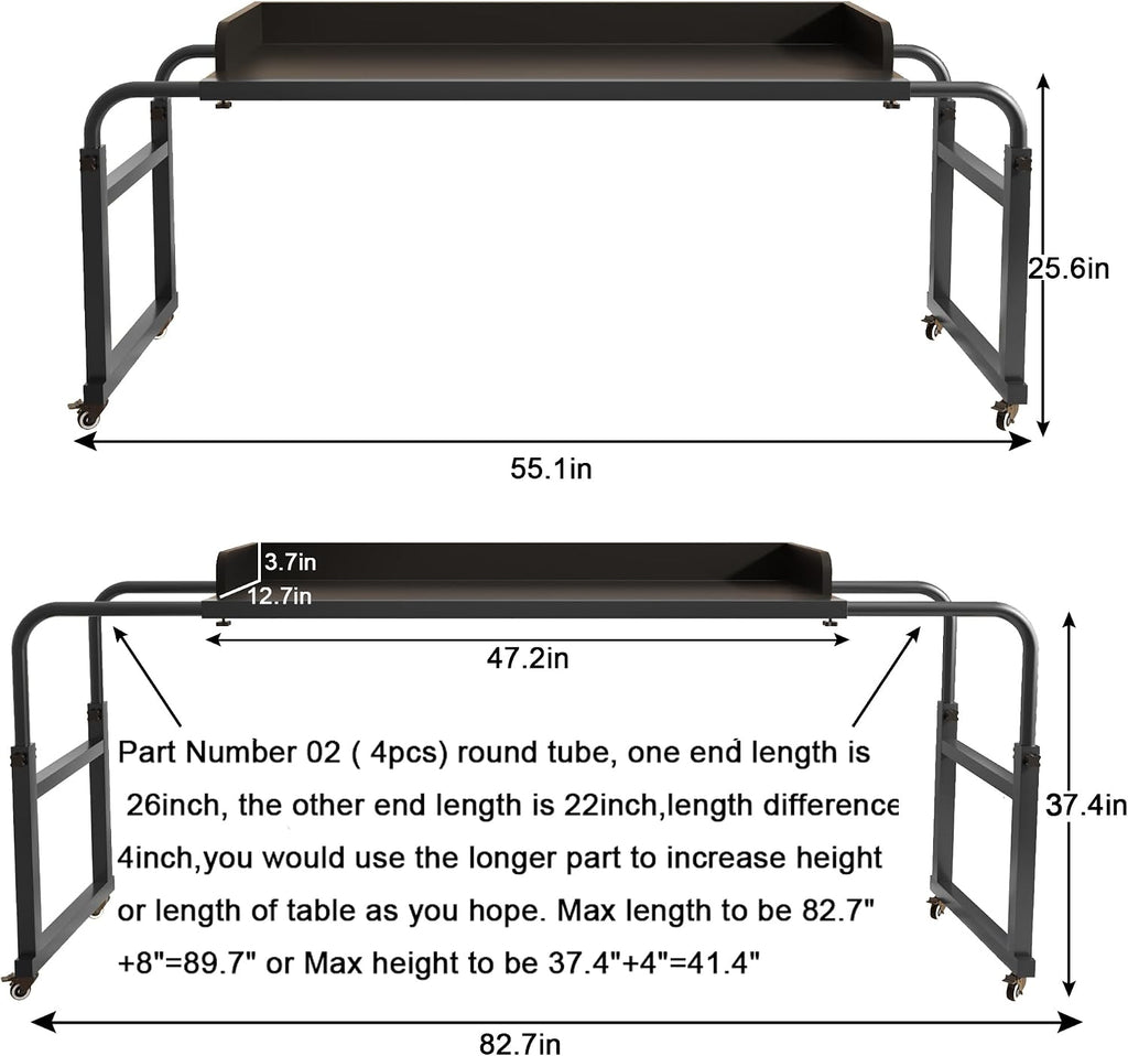 TigerDad Overbed Table with Wheels Overbed Desk Over Bed Desk King Queen Bed Table Overbed Laptop Table Over Bed Table with Wheels(Black)