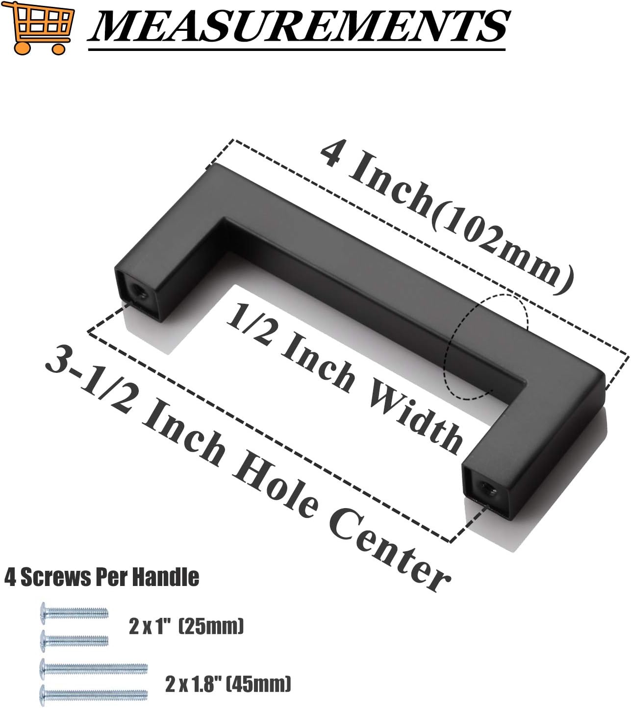 Probrico 100 Pack Black 3-1/2 inch Hole Centers Square Bar Cabinet Pulls Drawer Handles Stainless Steel Modern Hardware for Kitchen and Bathroom Cabinets Cupboard Closet Wardrobe & Bedroom