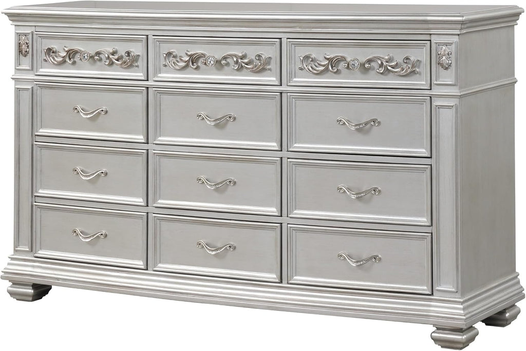 First of a Kind Valentina Silver King 4 Piece Bedroom Set
