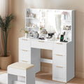 Karl home Fluted Vanity Desk with Mirror and Lights in 3 Modes and Charging Station, Makeup Vanity Table Set with 7 Drawers & Storage Shelves, Dressing Table with Chair for Bedroom, White