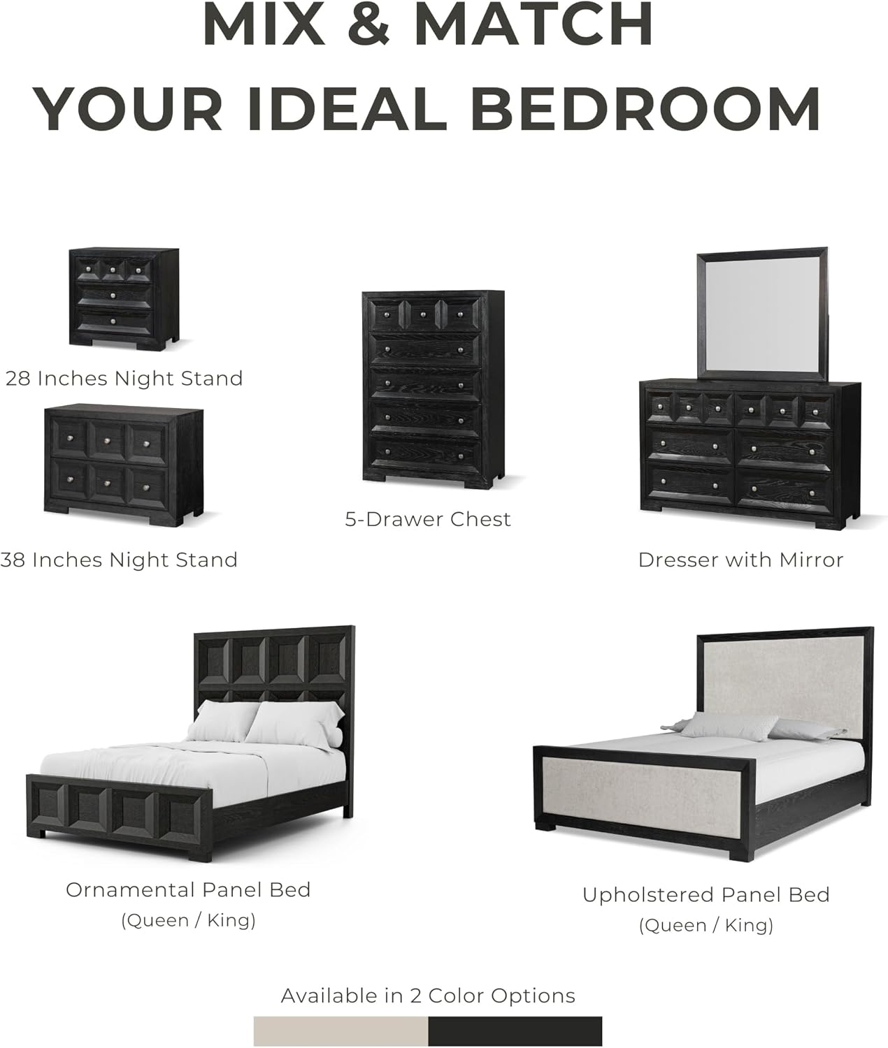 Furniture of America Dannen Modern Classic Solid Wood 3-Piece Bedroom Set, Panel Bedframe, Writing Desk and Wooden Nightstand with USB Ports, Box Spring Needed, King, Tawny Brown