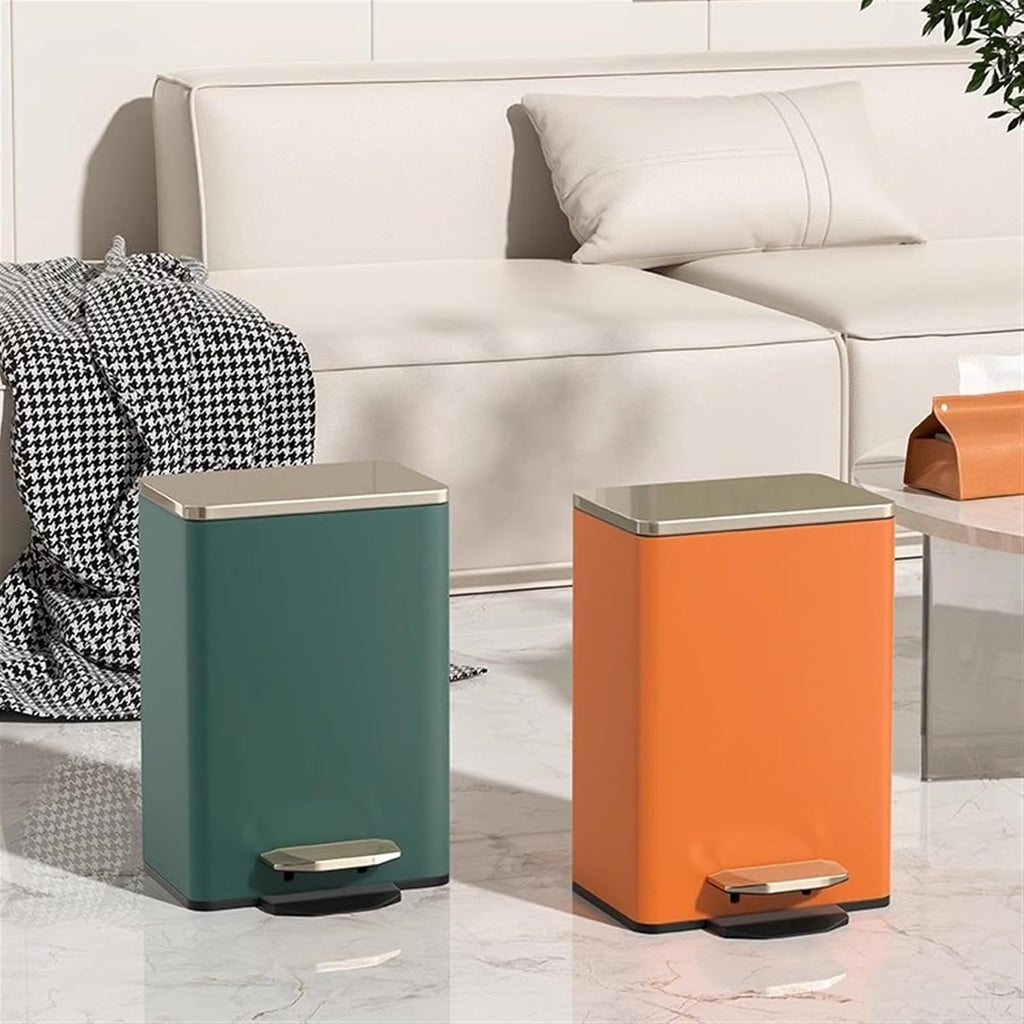 Stylish Modern Smart Trash Can with Soft Close Lid Stainless Steel Step Garbage Can Removable Inner Bucket 21L Capacity PU Leather Outer Layer Army Green Ideal for Bathroom