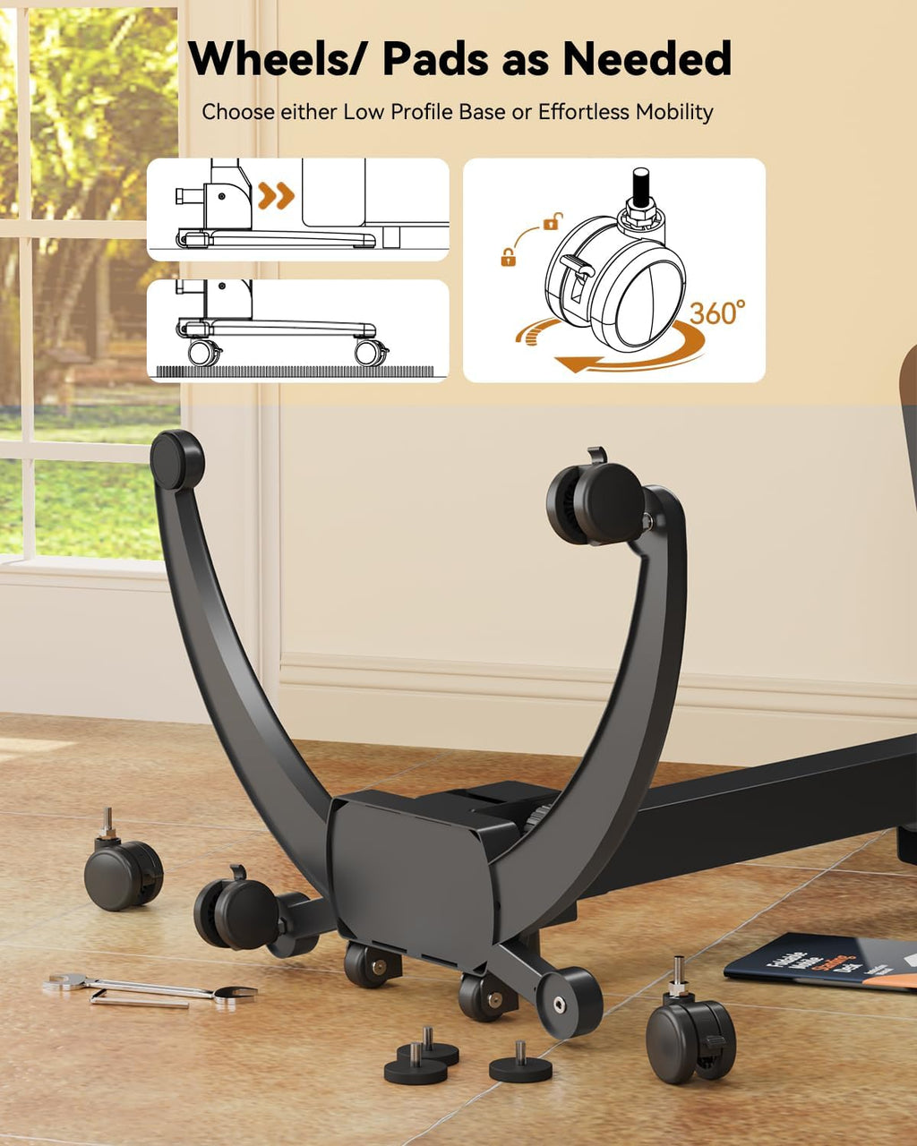 JOY worker Foldable Mobile Standing Desk, Upgraded Height Adjustable Rolling Desk, Max Height 47.6', 90° Tiltable Board & Base, Portable Workstation with Moveable Wheels, Holds Up to 22lbs, Black