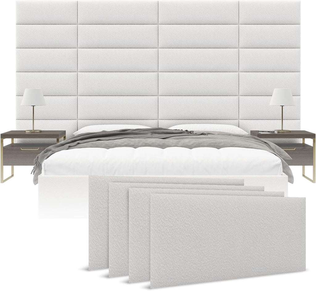 Vänt Upholstered Wall Panels - King/Cal King Size Wall Mounted Headboards - Boucle Ivory - Twin/King - Set of 4 Panels (Each Individual Panel 39'x11.5')