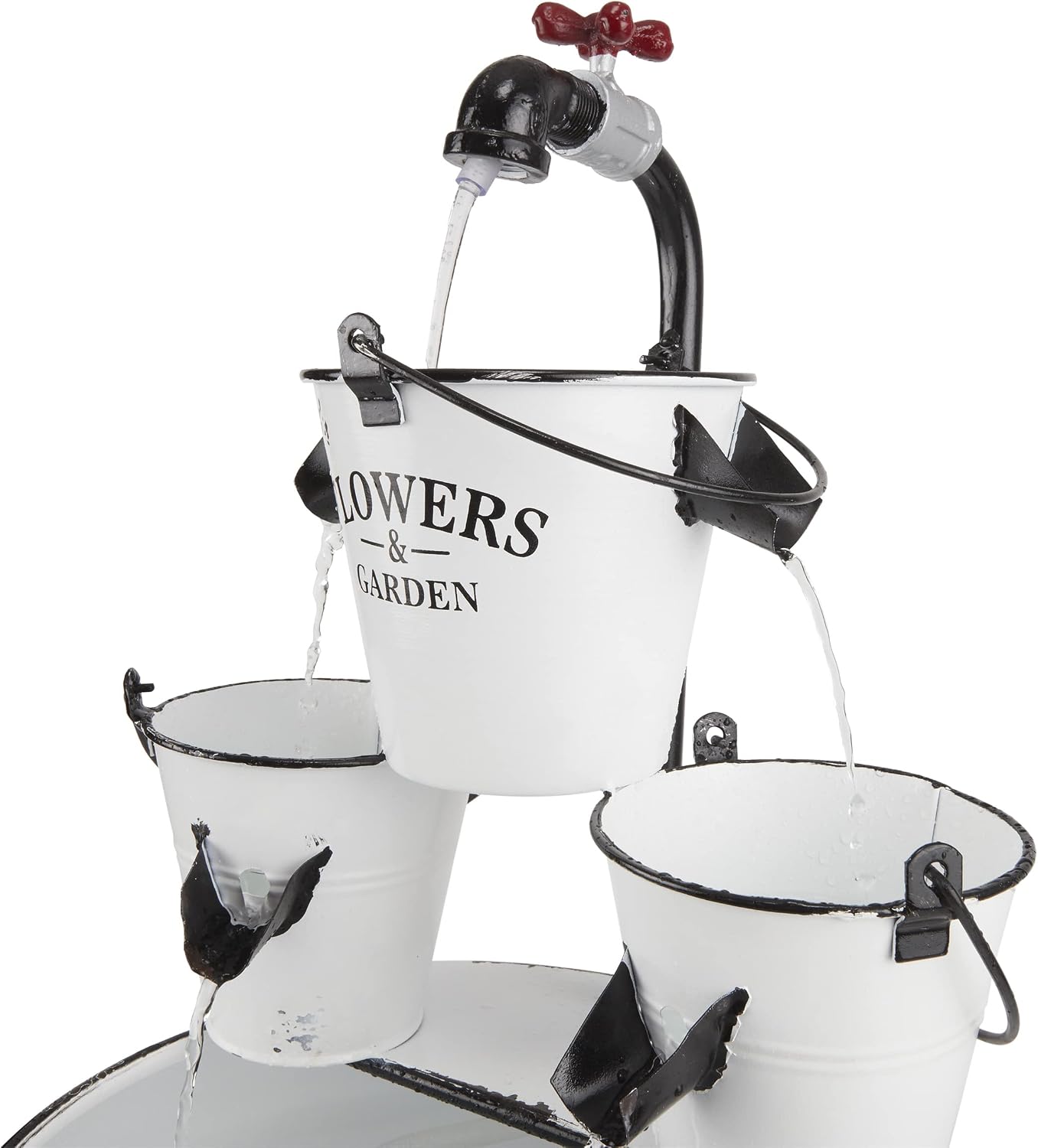 Alpine Corporation YHL424 36' Outdoor Floor Buckets with Faucet Water Fountain – Vintage Buckets Garden Water Feature, Charming Outdoor Fountain for Patio & Yard, White