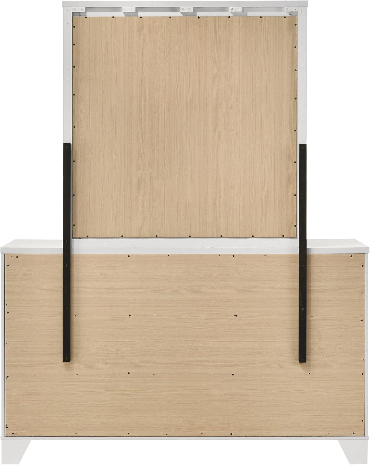 Furniture of America Anton Modern Solid Wood 4-Piece Bedroom Set with Faux Marble Headboard Bed, Metal Center Glide on Nightstand and Dresser with Mirror, Box Spring Needed for Bedroom, King, White