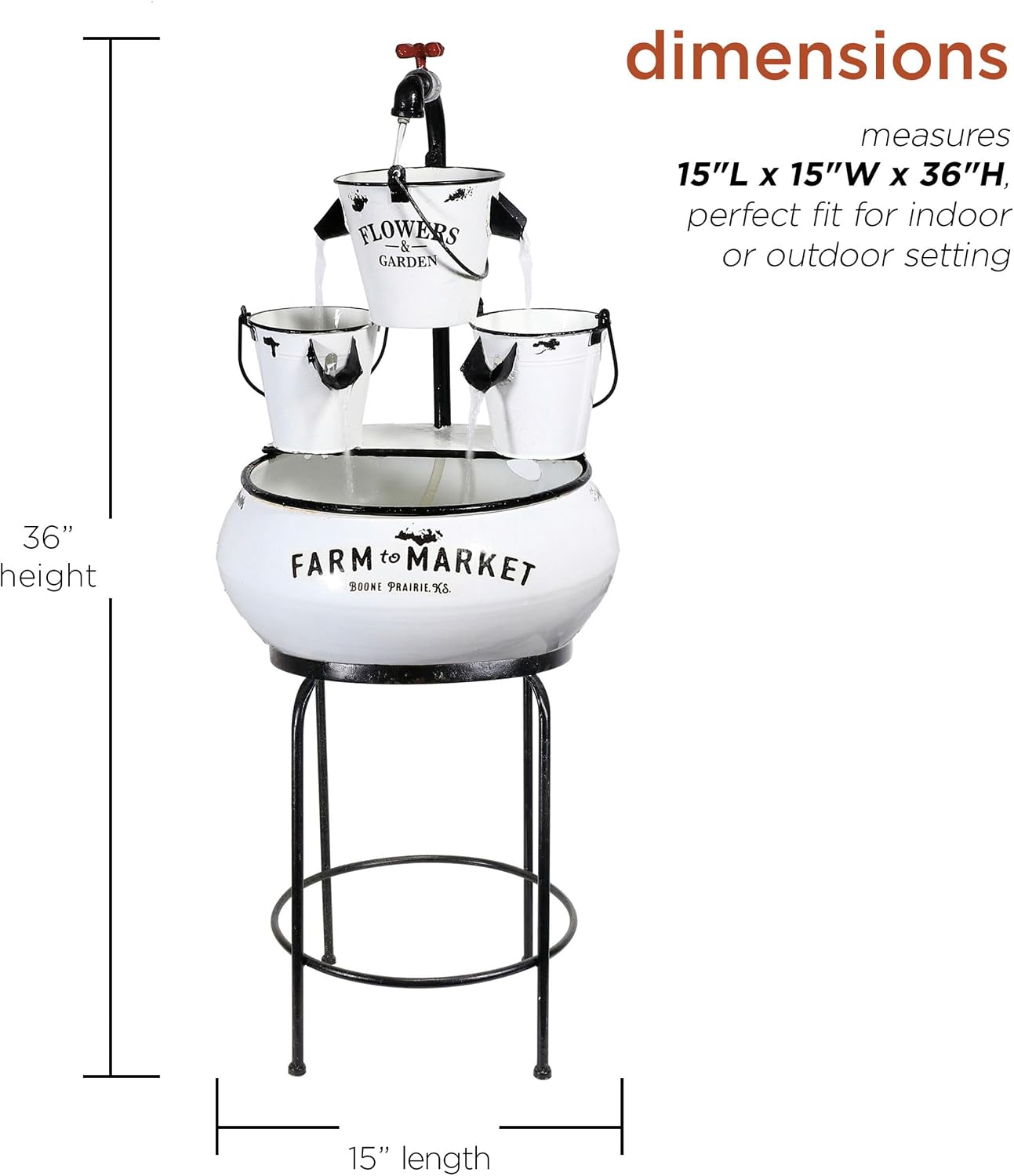 Alpine Corporation YHL424 36' Outdoor Floor Buckets with Faucet Water Fountain – Vintage Buckets Garden Water Feature, Charming Outdoor Fountain for Patio & Yard, White