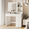 YESHOMY 39' Vanity Desk with Mirror & Lights, Makeup Vanity Table with Power Outlet & Storage Drawers, 3 Color LED Lighting, Dressing Table for Bedroom, White