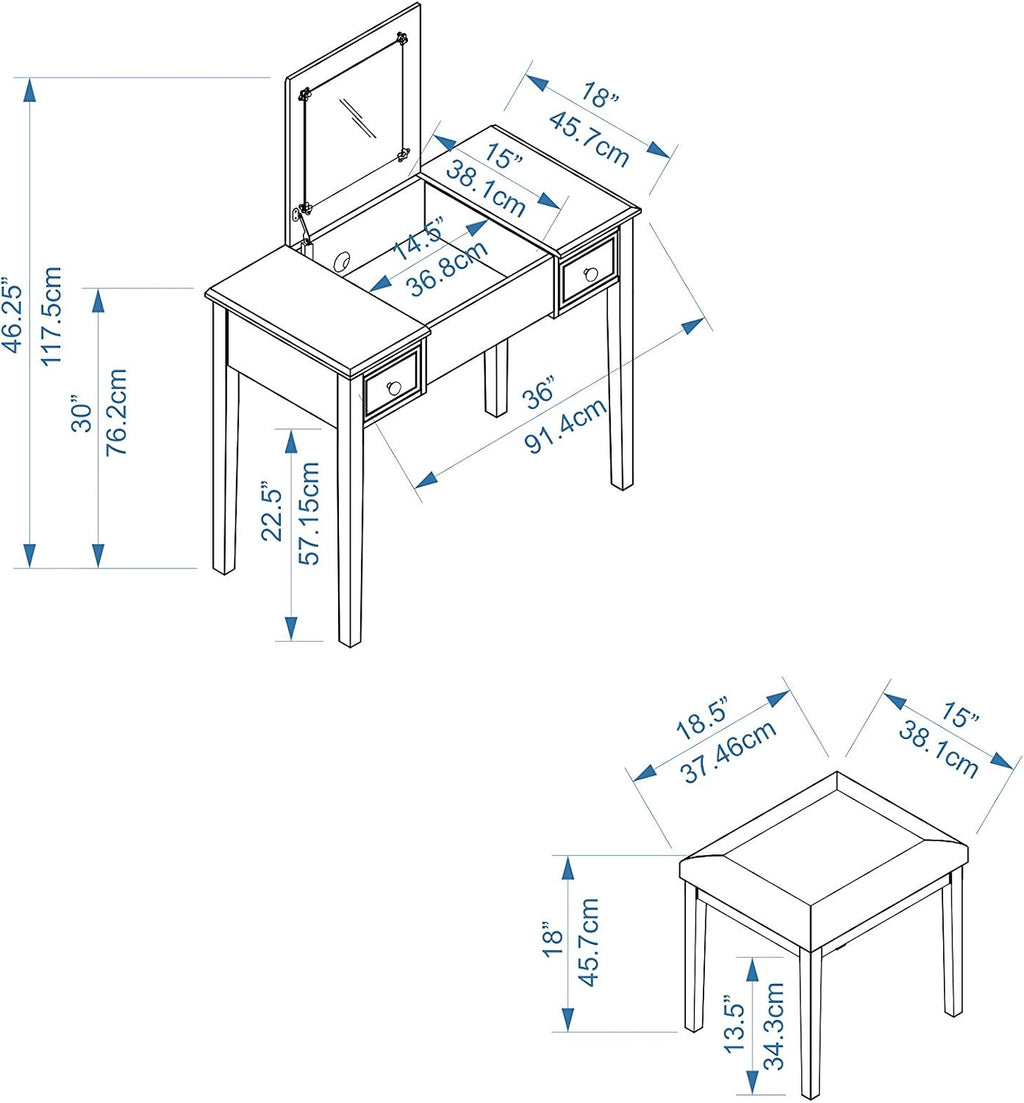 Linon Home Dcor Linon Black Butterfly Stool Vanity Set with Bench, 36'w x 18'd x 30'h,