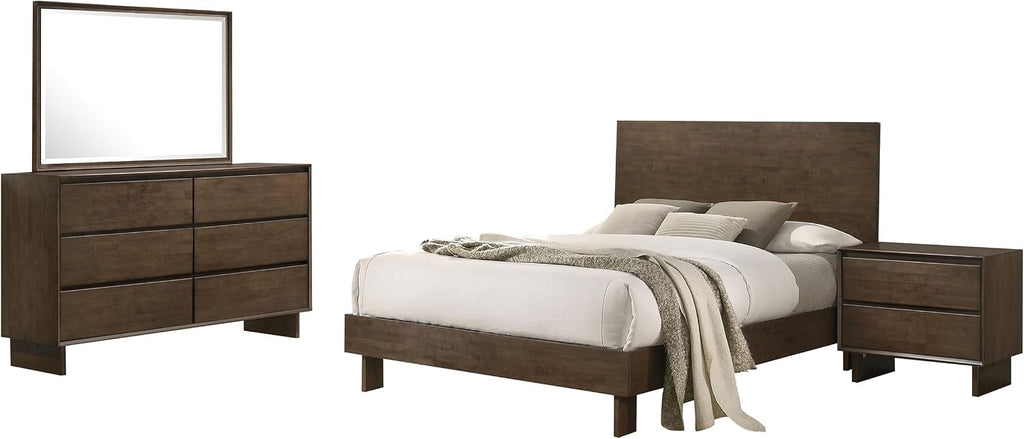 Coaster Home Furnishings Glenwood Transitional 4-Piece Bedroom Set Eastern King Size Panel Bed Frame 48-inch Headboard Warm Brown 225011KE-S4
