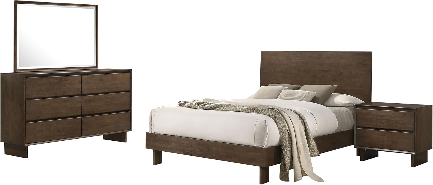 Coaster Home Furnishings Glenwood Transitional 4-Piece Bedroom Set Eastern King Size Panel Bed Frame 48-inch Headboard Warm Brown 225011KE-S4
