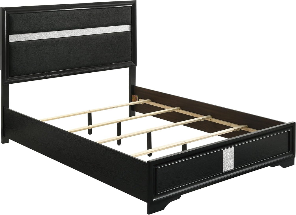 Coaster Home Furnishings Miranda Contemporary 4-Piece Bedroom Set Fabric Upholstered California King Size Panel Bed Frame 54-inch Headboard Black 206360KW-S4