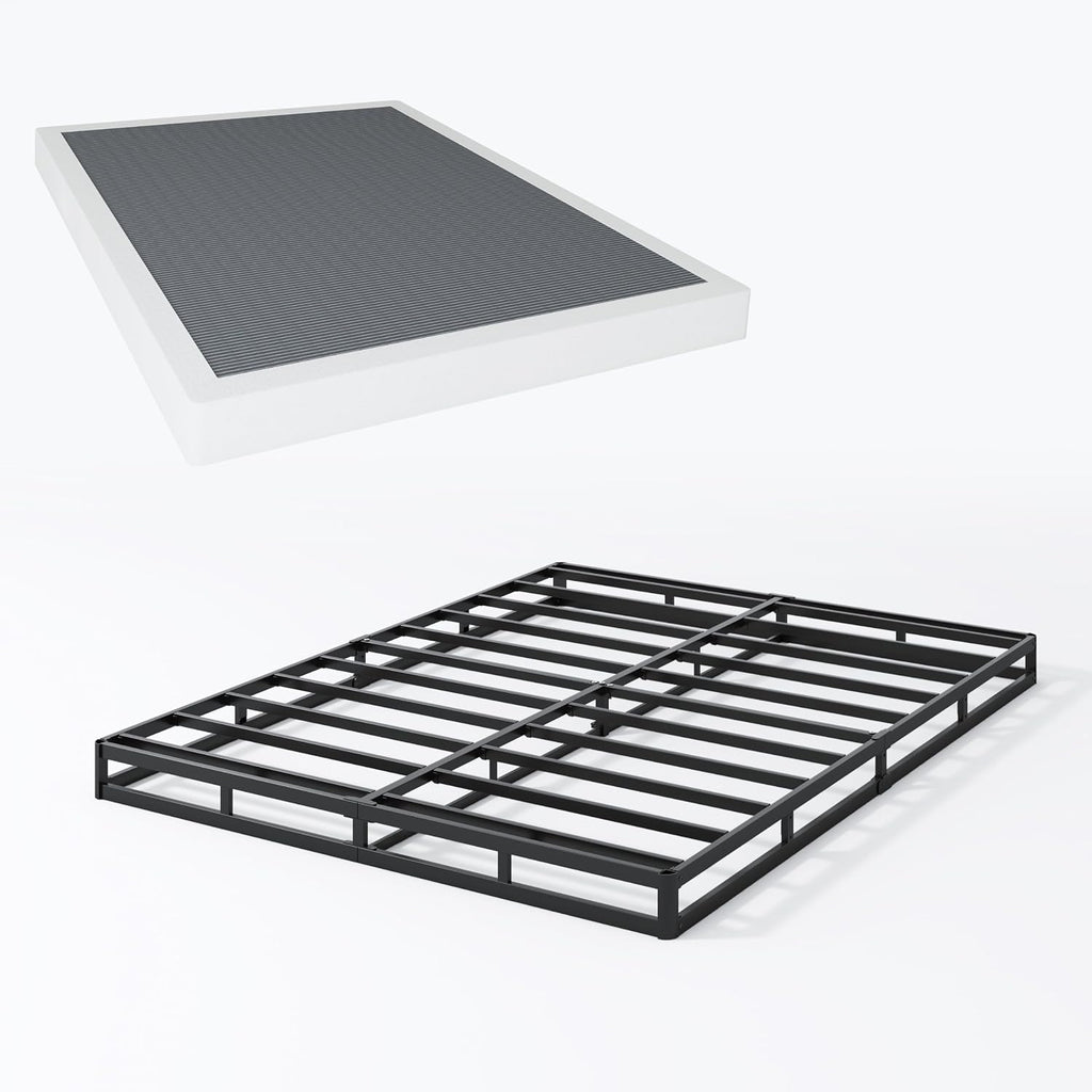 SHLAND Box Spring King - 3 Inch Heavy Duty Low Profile Metal King Box Springs for Bed, Mattress Foundation, Easy Assembly,Easy Clean Cover