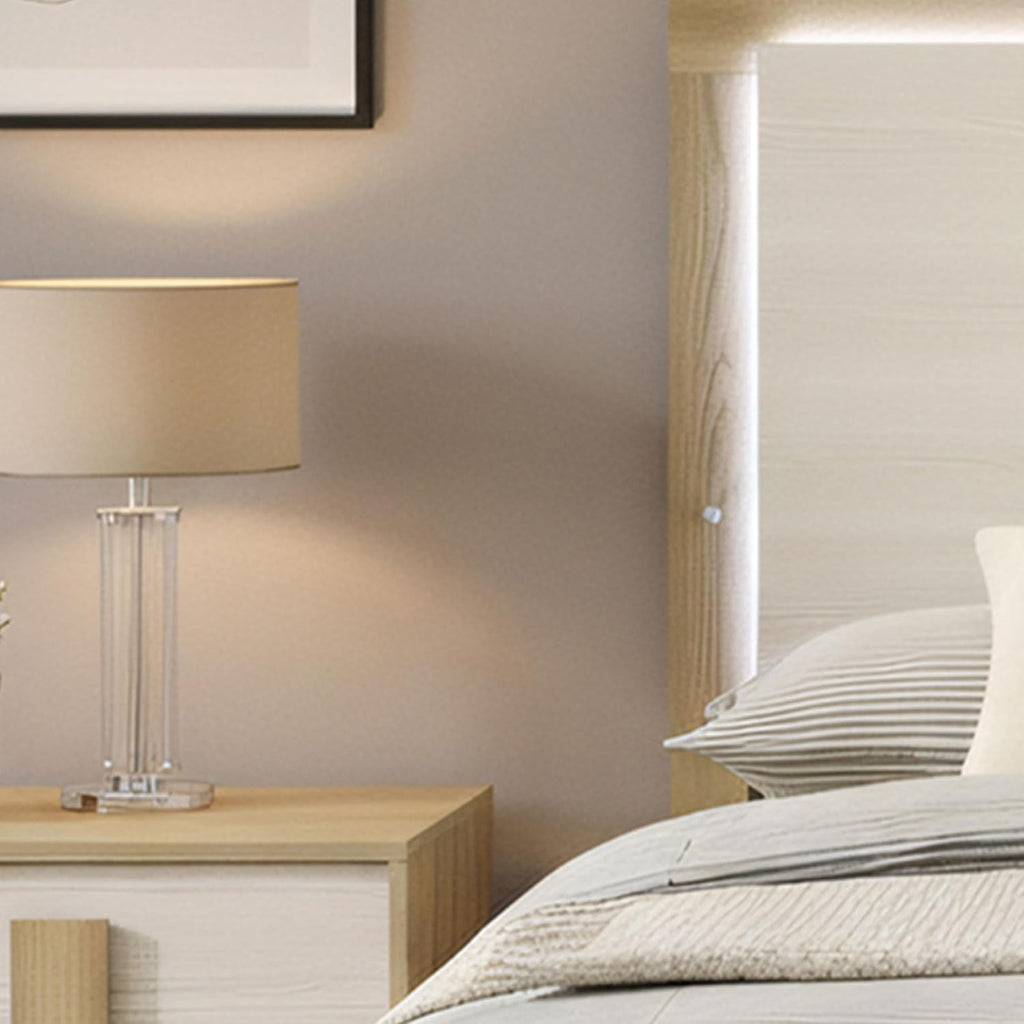 Kings Brand Furniture Boone 2-Piece Bedroom Set – Bed Frame with LED Headboard & 1 Nightstand, Natural/White Wood Finish, Slim-Profile Modern Design (King)