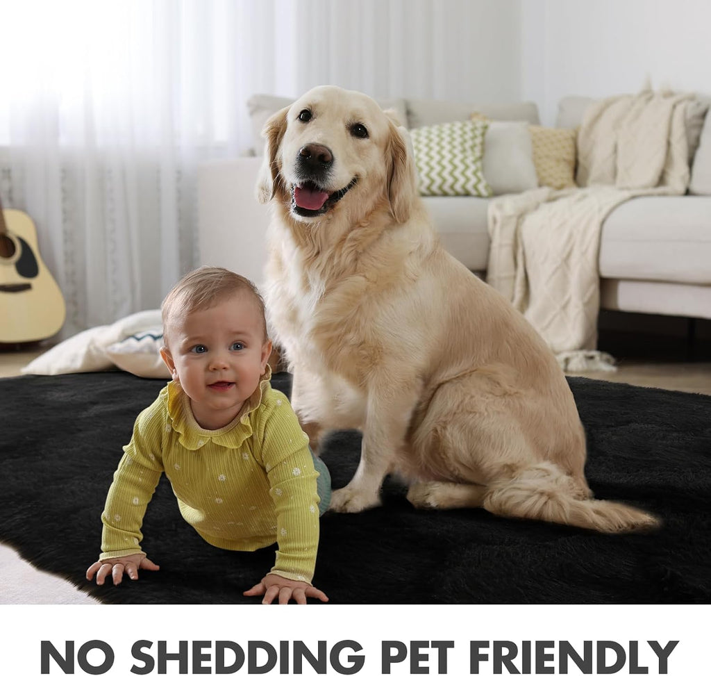 7x10 Ft Extra Large Shag Rugs for Living Room, Ultra Soft Fluffy Furry Area Rugs for Bedroom Indoor Floor, Aesthetic Carpet for Kids Home Decor (Black)