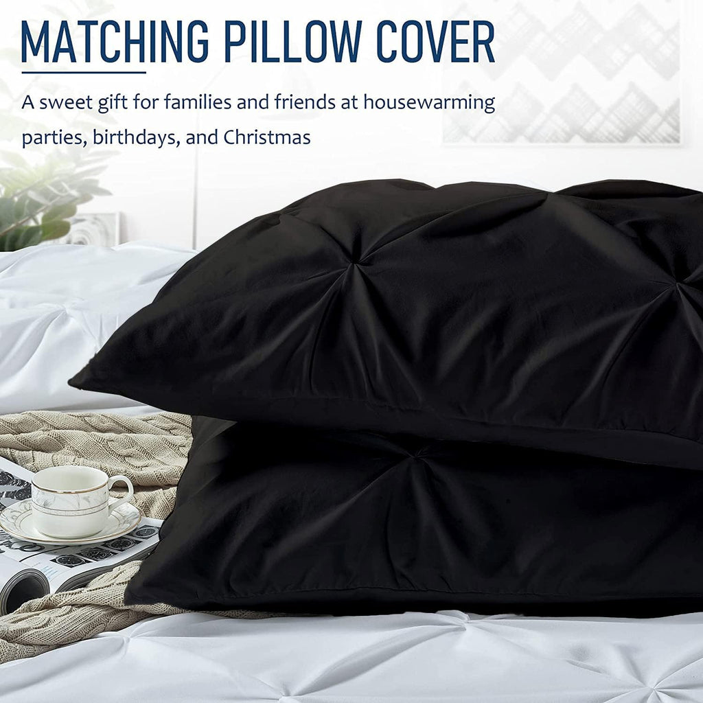 Crown Collection 1000-TC Hypoallergenic Ultra Soft Design 100% Egyptian Cotton Pinch Plated Duvet Cover with Zipper Colser & 2pcs Pillow Case Set (Eastern King Size (118' x 110'), Black)