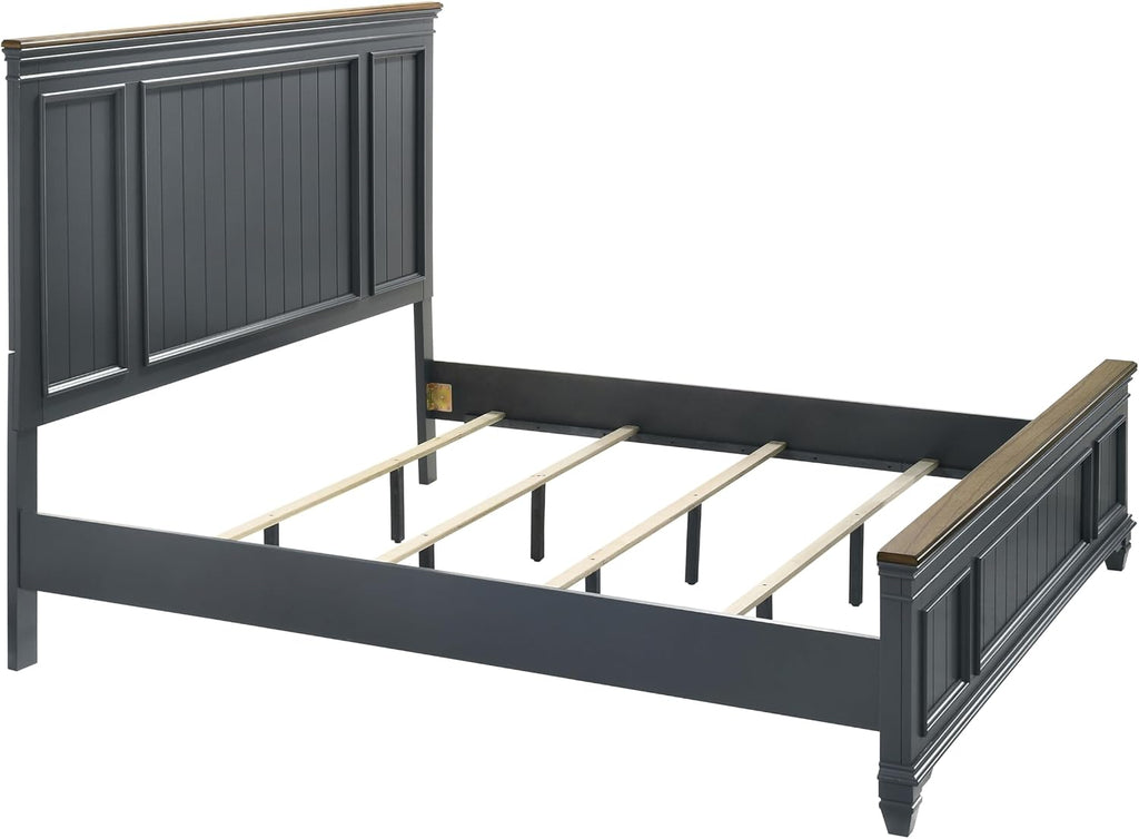 Roundhill Furniture Riverton Shiplap Wood Panel Bed, Slate Blue