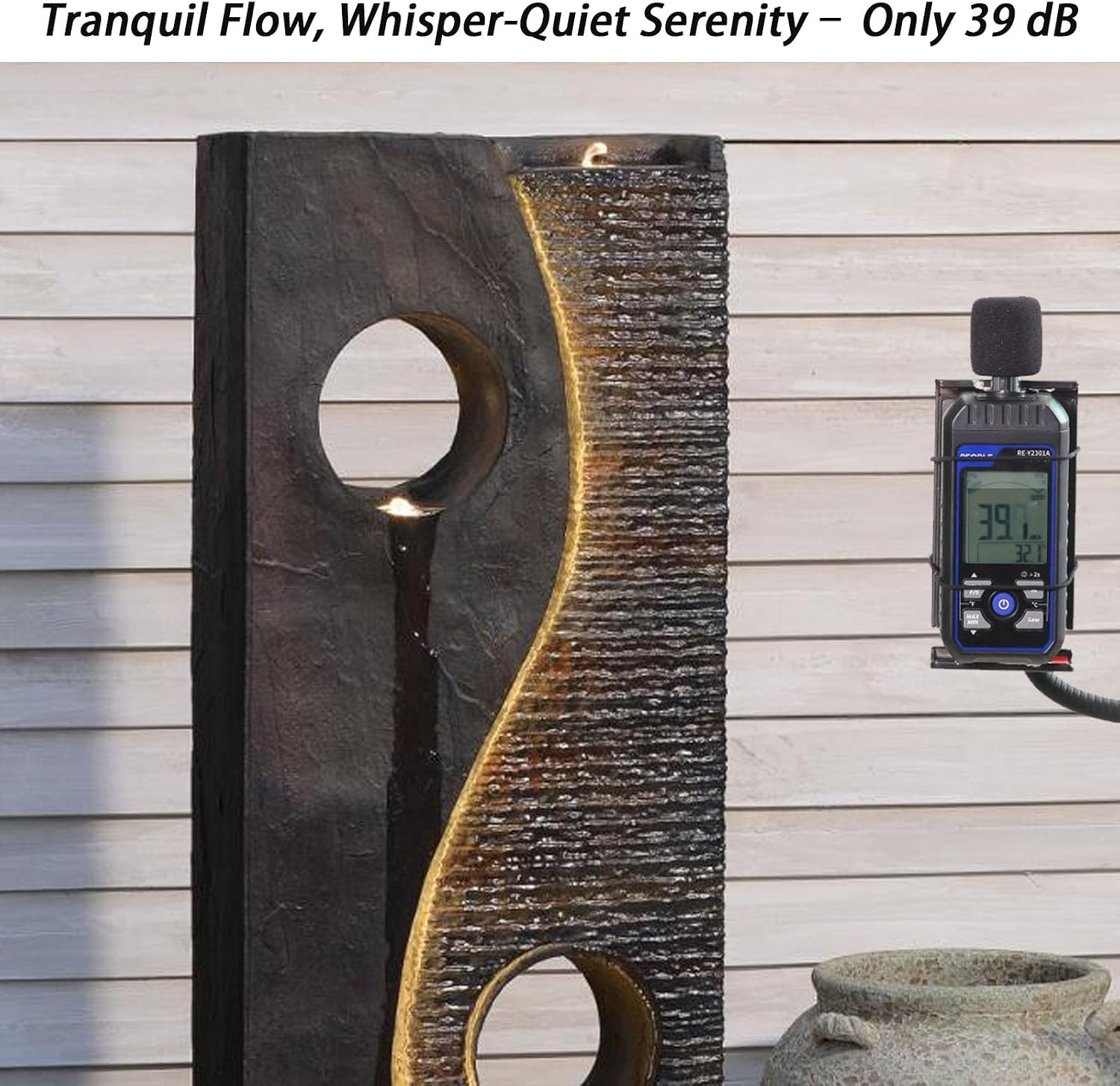 Tankana 47 inches Outdoor Water Fountain Garden Waterfall Indoor Large Water Feature Freestanding Fountains with LED Strips, Three spouts for Patio Backyard Deck Porch Home Decor, Dark Gray