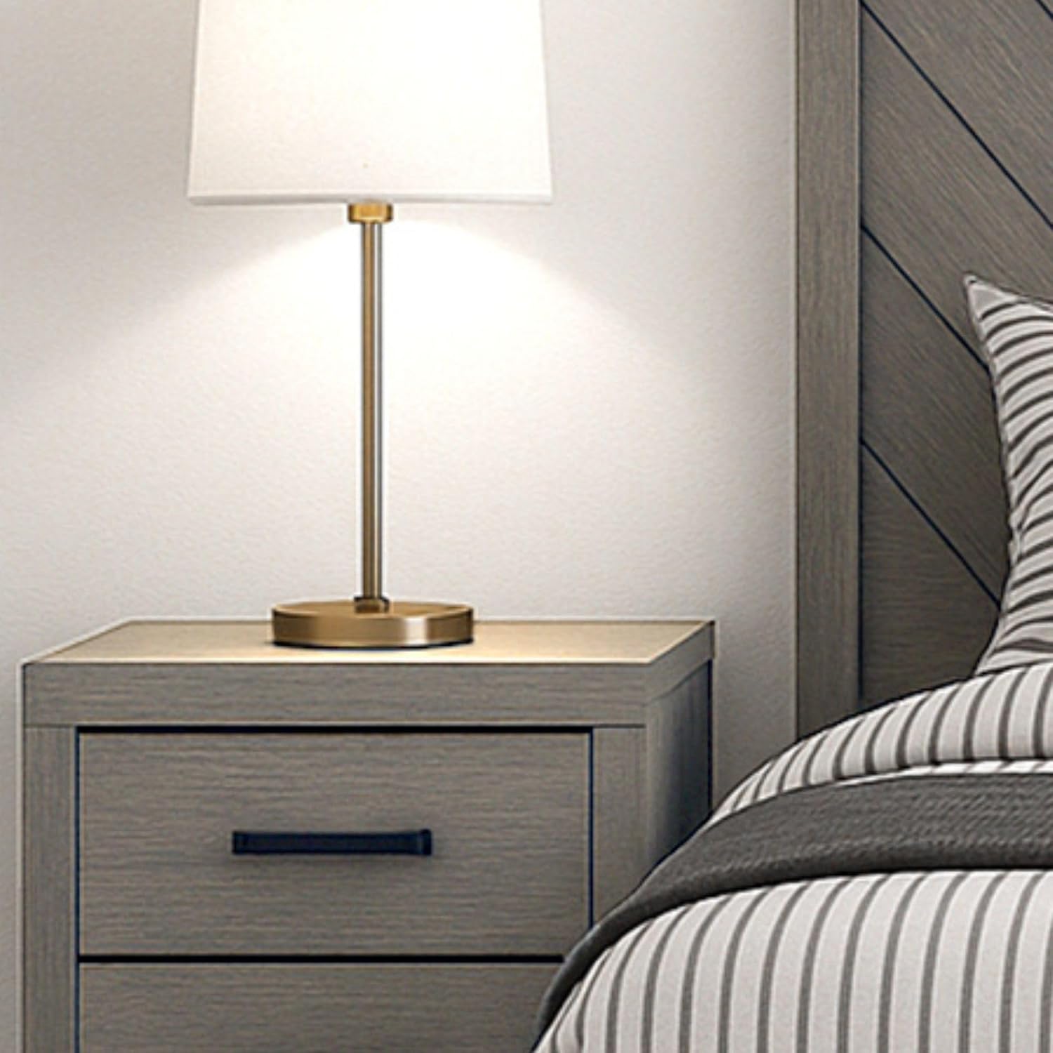Kings Brand Furniture 3-Piece Oak Gray with Chrome Legs Bedroom Set - Wood Bed Frame with 2 Nightstands (King)