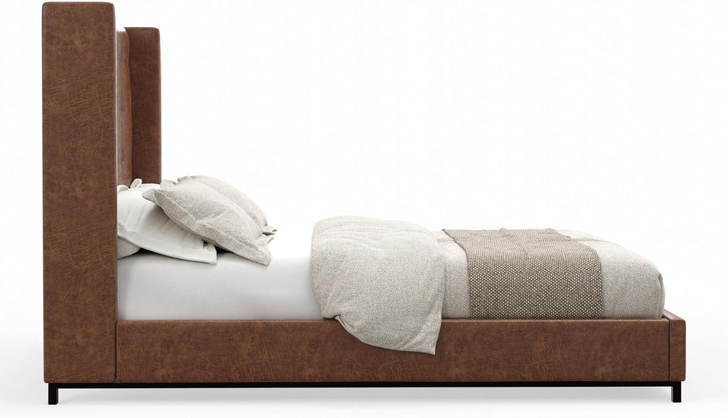 Mundo Faux Leather and Wood Upholstered Bed, California King, Brown