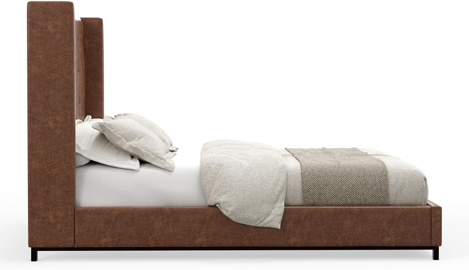 Mundo Faux Leather and Wood Upholstered Bed, California King, Brown