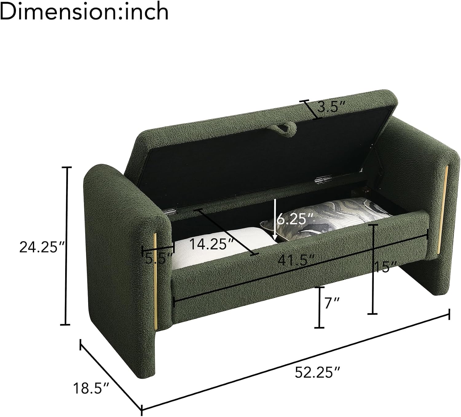 JIJIWANG Modern Bed End Bench with Arms and Storage, Upholstered Bed Bench Entryway Bench Ottoman Comfy Window Vanity Bench Footstool for Living Room,Bedroom,Olive Green