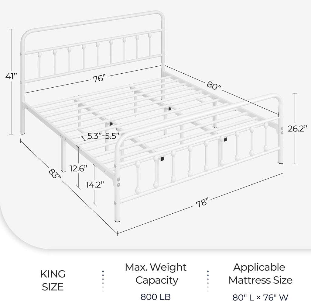 Yaheetech Classic Metal Platform Bed Frame Mattress Foundation with Victorian Style Iron-Art Headboard/Footboard/Under Bed Storage/No Box Spring Needed/King Size White